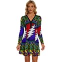 Grateful Dead Bear Pattern Long Sleeve Deep V Mini Dress  View1