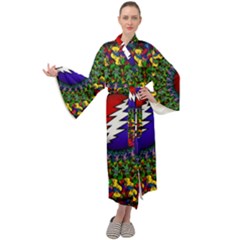 Grateful Dead Bear Pattern Maxi Velvet Kimono