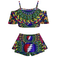 Grateful Dead Bear Pattern Kids  Off Shoulder Skirt Bikini