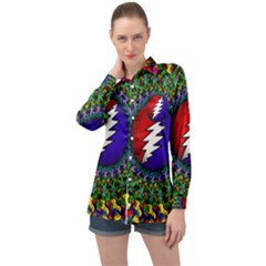 Grateful Dead Bear Pattern Long Sleeve Satin Shirt