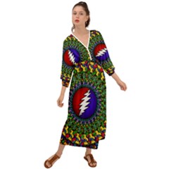 Grateful Dead Bear Pattern Grecian Style  Maxi Dress by Maspions