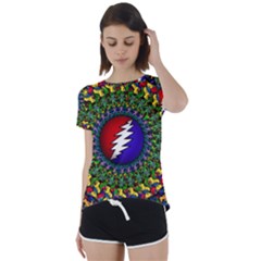 Grateful Dead Bear Pattern Short Sleeve Open Back T-shirt by Maspions