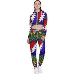 Grateful Dead Bear Pattern Cropped Zip Up Lounge Set by Maspions