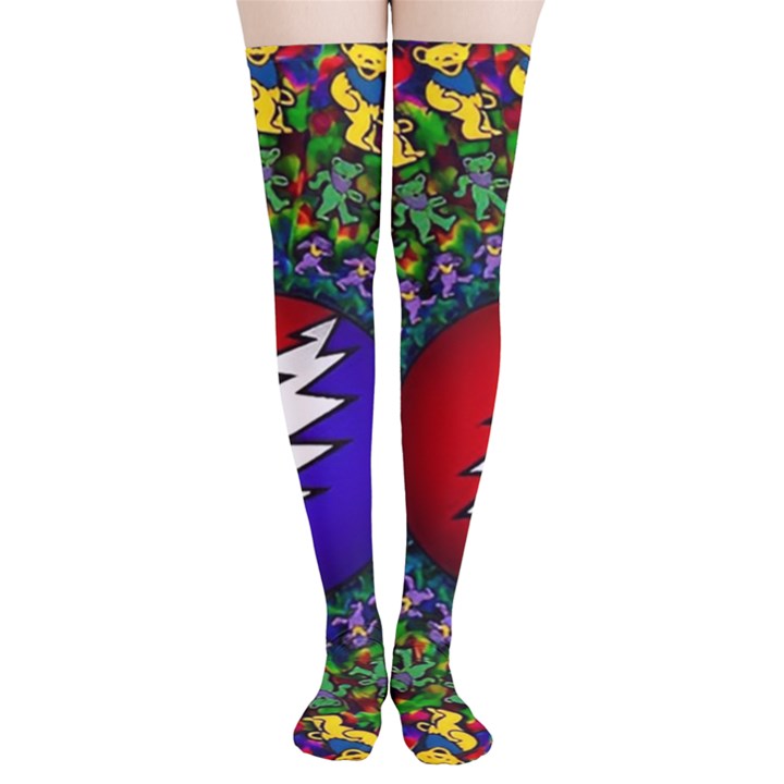 Grateful Dead Bear Pattern Thigh High Stockings