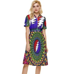 Grateful Dead Bear Pattern Button Top Knee Length Dress