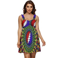 Grateful Dead Bear Pattern Ruffle Strap Babydoll Chiffon Dress