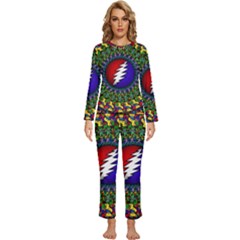 Grateful Dead Bear Pattern Womens  Long Sleeve Lightweight Pajamas Set