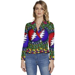 Grateful Dead Bear Pattern Women s Long Sleeve Revers Collar Cropped Jacket