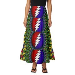 Grateful Dead Bear Pattern Tiered Ruffle Maxi Skirt