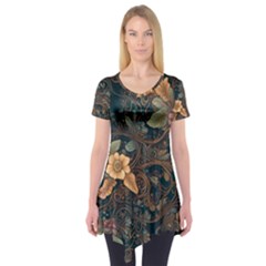 Floral Seamless Pattern Decorative Short Sleeve Tunic  by Paksenen