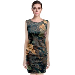 Floral Seamless Pattern Decorative Sleeveless Velvet Midi Dress