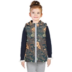 Floral Seamless Pattern Decorative Kids  Hooded Puffer Vest