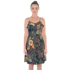 Floral Seamless Pattern Decorative Ruffle Detail Chiffon Dress by Paksenen