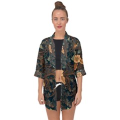 Floral Seamless Pattern Decorative Open Front Chiffon Kimono by Paksenen