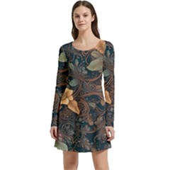 Floral Seamless Pattern Decorative Long Sleeve Velour Skater Dress by Paksenen