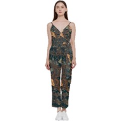 Floral Seamless Pattern Decorative V-neck Camisole Jumpsuit