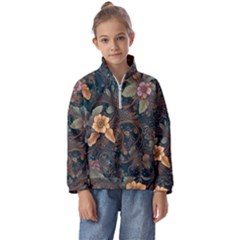 Floral Seamless Pattern Decorative Kids  Half Zip Hoodie