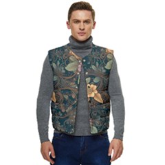 Floral Seamless Pattern Decorative Men s Button Up Puffer Vest	