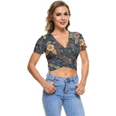 Floral Seamless Pattern Decorative Short Sleeve Foldover T-shirt by Paksenen