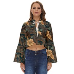 Floral Seamless Pattern Decorative Boho Long Bell Sleeve Top