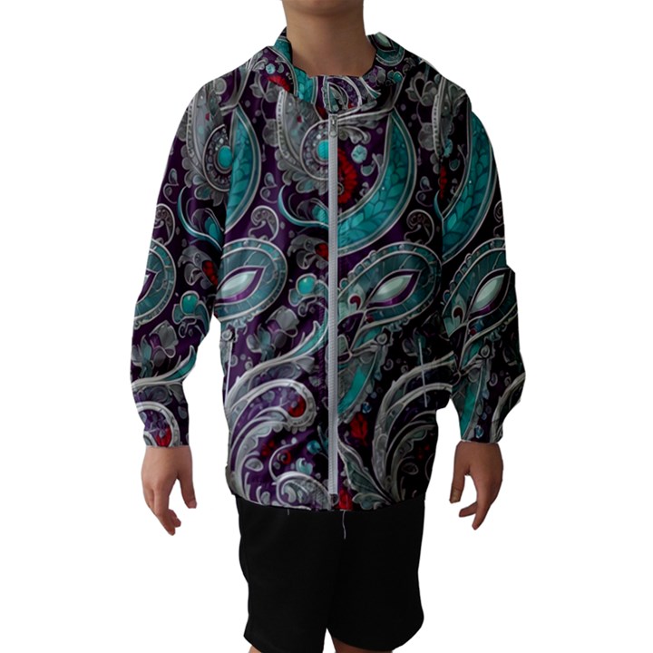 Seamless Pattern Paisley Decorative Kids  Hooded Windbreaker