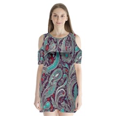 Seamless Pattern Paisley Decorative Shoulder Cutout Velvet One Piece