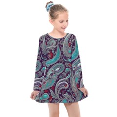 Seamless Pattern Paisley Decorative Kids  Long Sleeve Dress by Paksenen