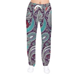 Seamless Pattern Paisley Decorative Women Velvet Drawstring Pants