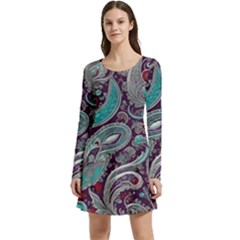 Seamless Pattern Paisley Decorative Long Sleeve Velour Skater Dress by Paksenen