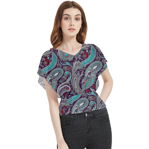 Seamless Pattern Paisley Decorative Butterfly Chiffon Blouse by Paksenen