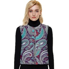 Seamless Pattern Paisley Decorative Women s Button Up Puffer Vest