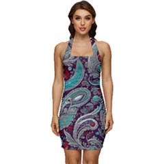 Seamless Pattern Paisley Decorative Sleeveless Wide Square Neckline Ruched Bodycon Dress by Paksenen