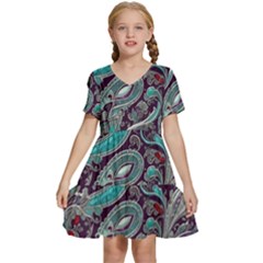 Seamless Pattern Paisley Decorative Kids  Short Sleeve Tiered Mini Dress by Paksenen