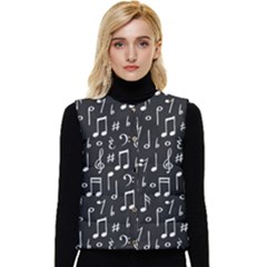 Chalk Music Notes Signs Seamless Pattern Women s Button Up Puffer Vest