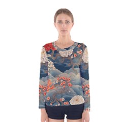 Seamless Pattern Chinoiserie Flowers Women s Long Sleeve T-shirt