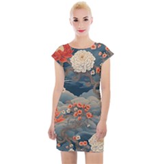 Seamless Pattern Chinoiserie Flowers Cap Sleeve Bodycon Dress by Paksenen