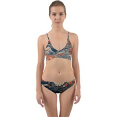 Seamless Pattern Chinoiserie Flowers Wrap Around Bikini Set by Paksenen