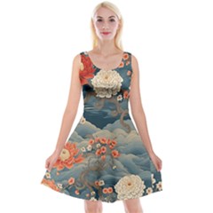 Seamless Pattern Chinoiserie Flowers Reversible Velvet Sleeveless Dress