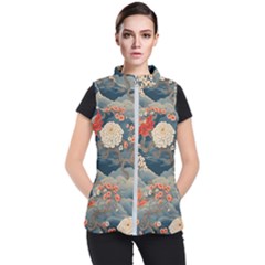 Seamless Pattern Chinoiserie Flowers Women s Puffer Vest