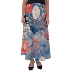 Seamless Pattern Chinoiserie Flowers Flared Maxi Skirt by Paksenen