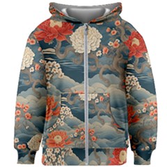 Seamless Pattern Chinoiserie Flowers Kids  Zipper Hoodie Without Drawstring