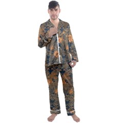 Seamless Pattern Patterns Leaves Vintage Men s Long Sleeve Satin Pajamas Set