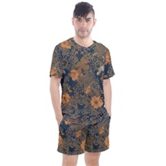 Seamless Pattern Patterns Leaves Vintage Men s Mesh T-shirt And Shorts Set