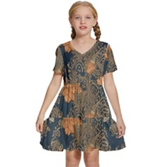 Seamless Pattern Patterns Leaves Vintage Kids  Short Sleeve Tiered Mini Dress by Paksenen