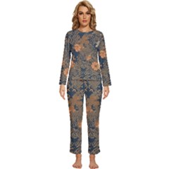 Seamless Pattern Patterns Leaves Vintage Womens  Long Sleeve Lightweight Pajamas Set