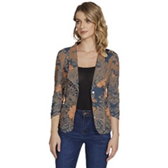 Seamless Pattern Patterns Leaves Vintage Women s One-button 3/4 Sleeve Short Jacket by Paksenen