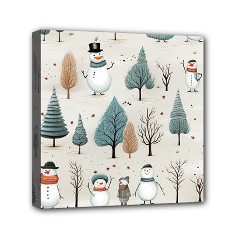 Snowman Snow Christmas Mini Canvas 6  X 6  (stretched)