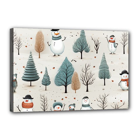 Snowman Snow Christmas Canvas 18  X 12  (stretched)