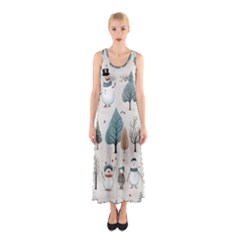 Snowman Snow Christmas Sleeveless Maxi Dress