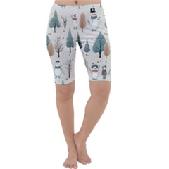 Snowman Snow Christmas Cropped Leggings 